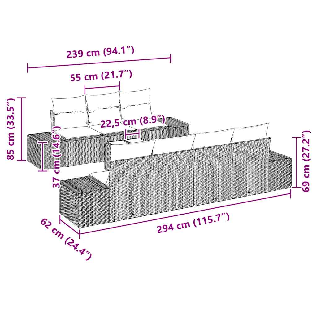 Garden Sofa Set with Cushion Manual 8 pcs Grey 55 x 55 x 37 cm