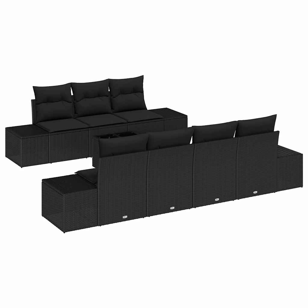 Garden Sofa Set with Cushion 8 pcs Black Poly Rattan