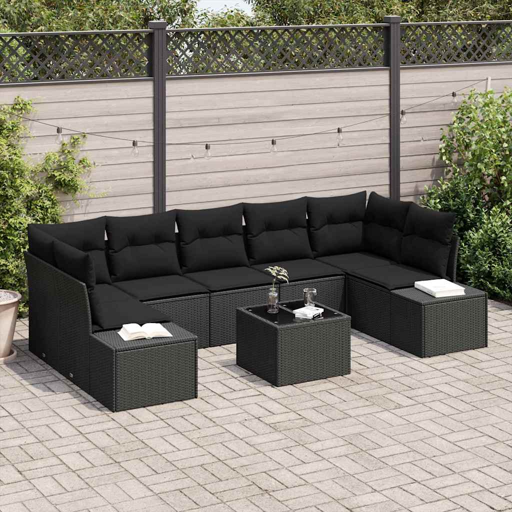 Garden Sofa Set with Cushion Manual 8 pcs Black 55 x 55 x 37 cm
