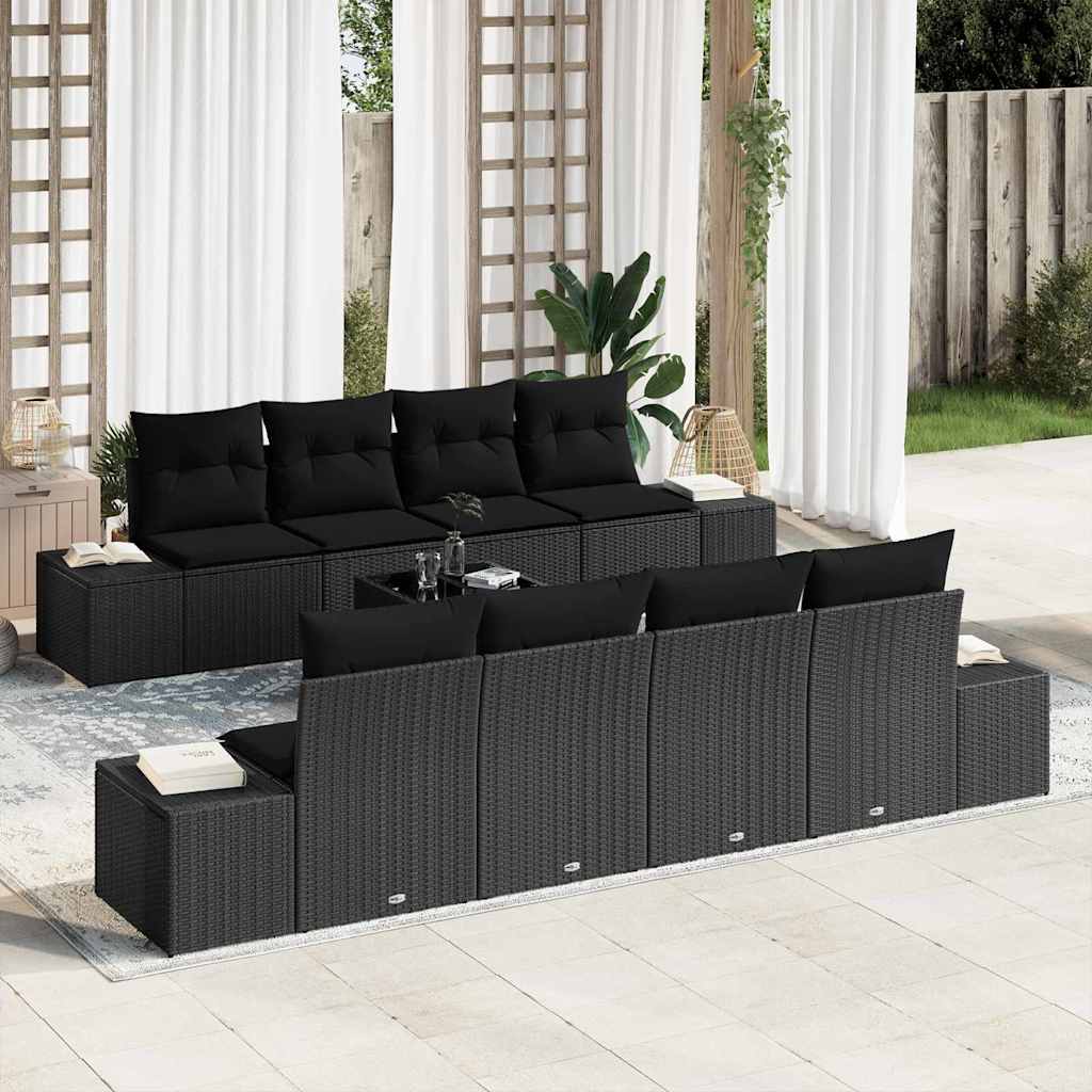Garden Sofa Set with Cushion 8 pcs Black Poly Rattan
