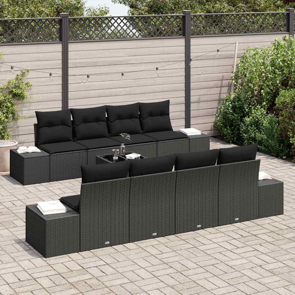Garden Sofa Set with Cushion 8 pcs Black Poly Rattan