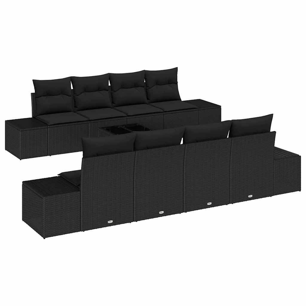 Garden Sofa Set with Cushion 8 pcs Black Poly Rattan