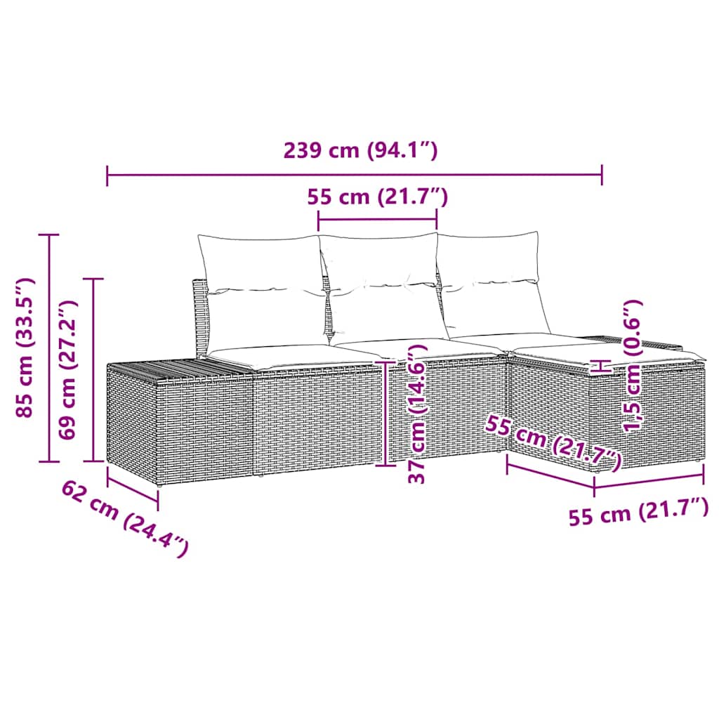 Garden Sofa Set with Cushion 4 pcs Grey Poly Rattan