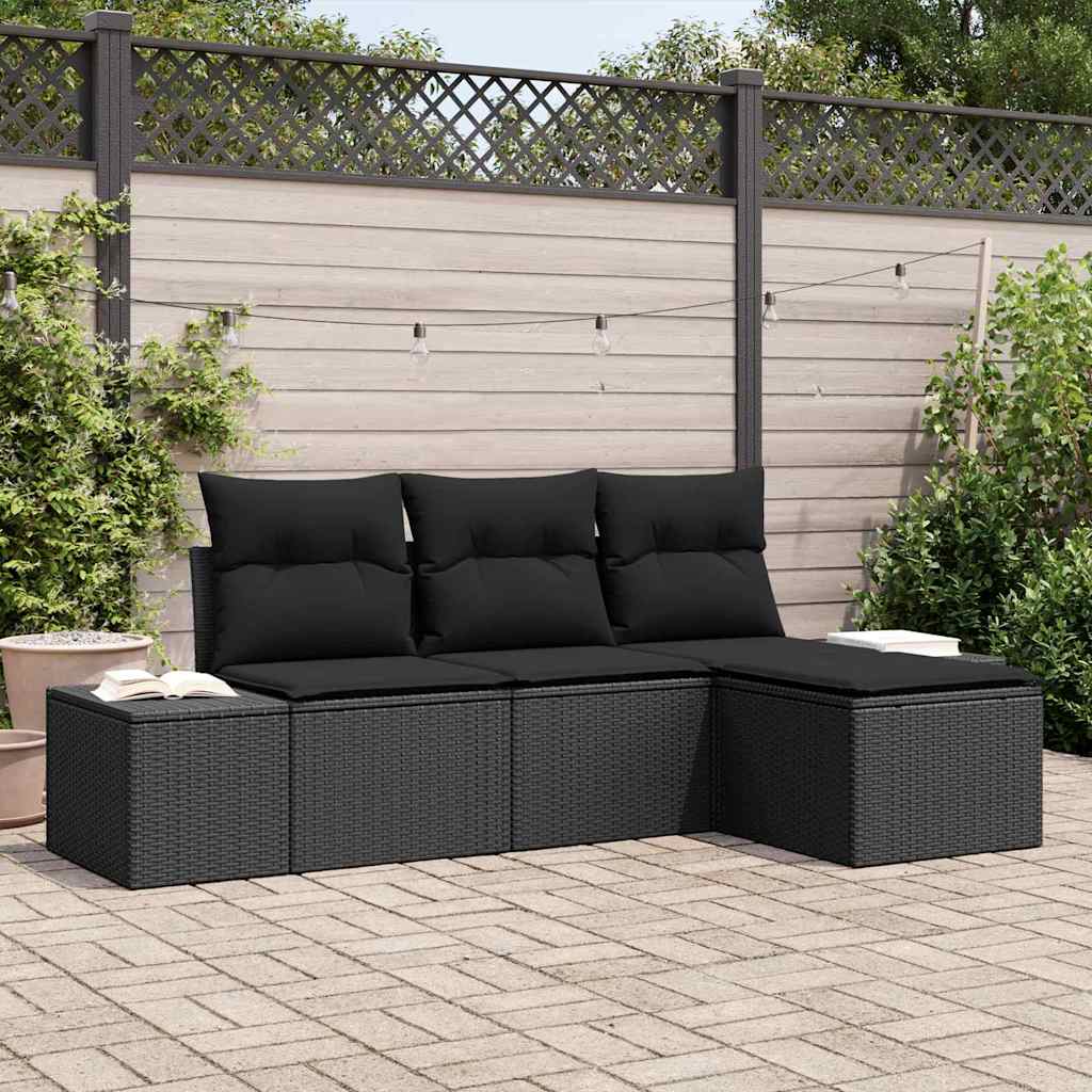 Garden Sofa Set 4 pcs Black Poly Rattan and Powder-Coated Steel