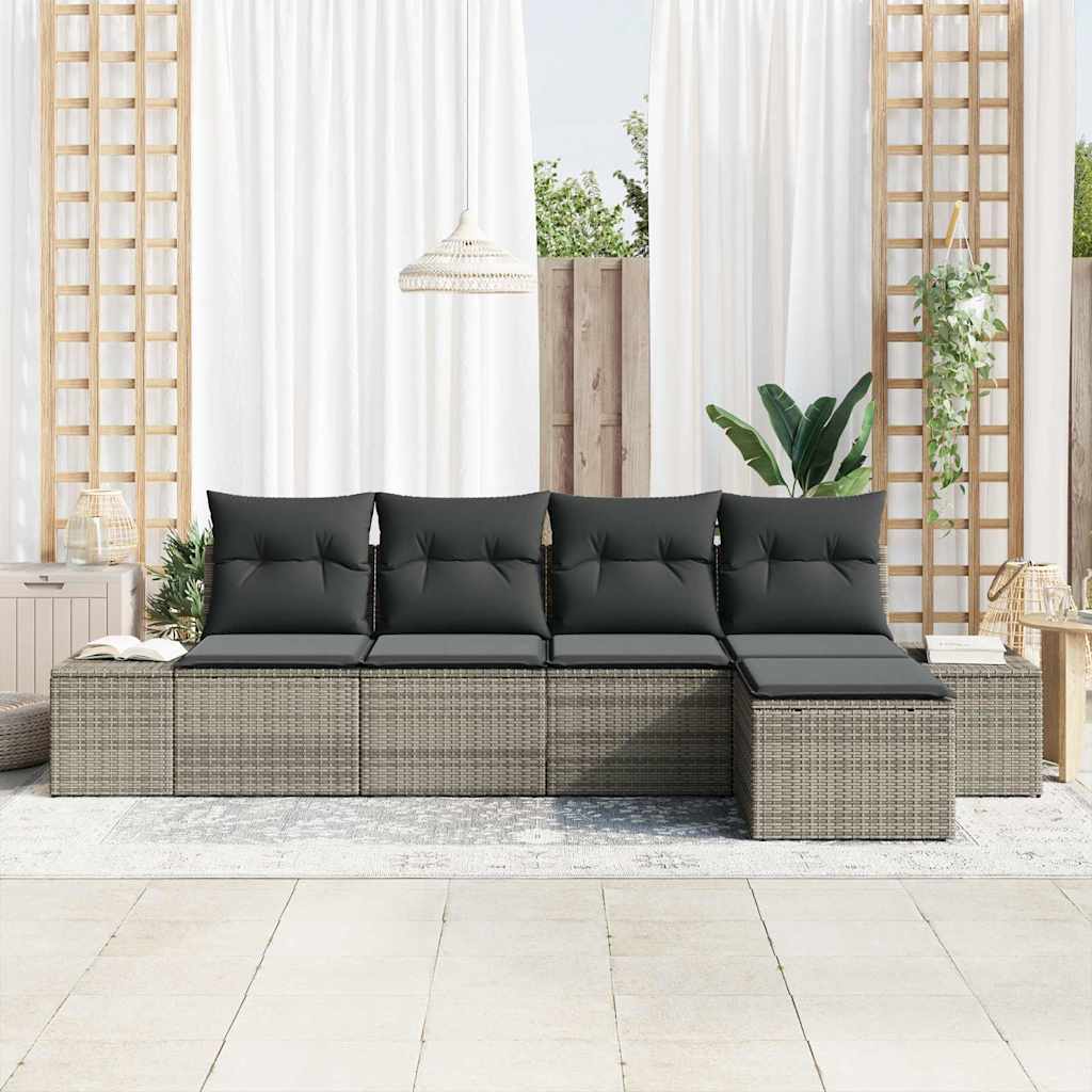 Garden Sofa Set 5 pcs Grey Poly Rattan and Powder-Coated Steel