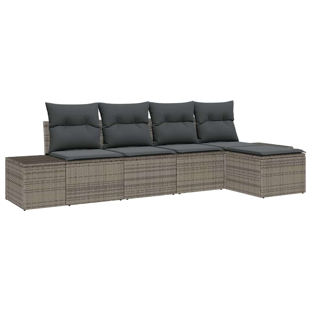 Garden Sofa Set with Cushion 5 pcs Grey Poly Rattan
