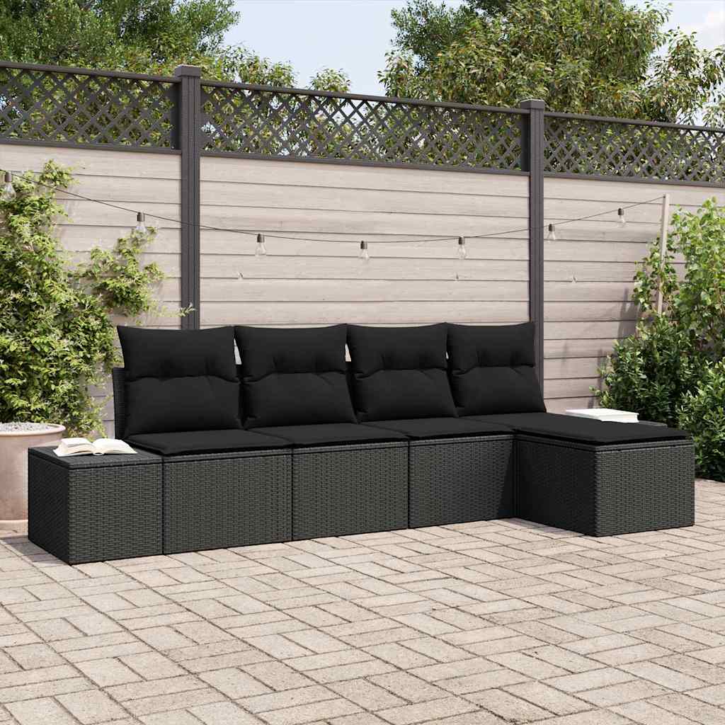 Garden Sofa Set 5 pcs Black Poly Rattan and Powder-Coated Steel