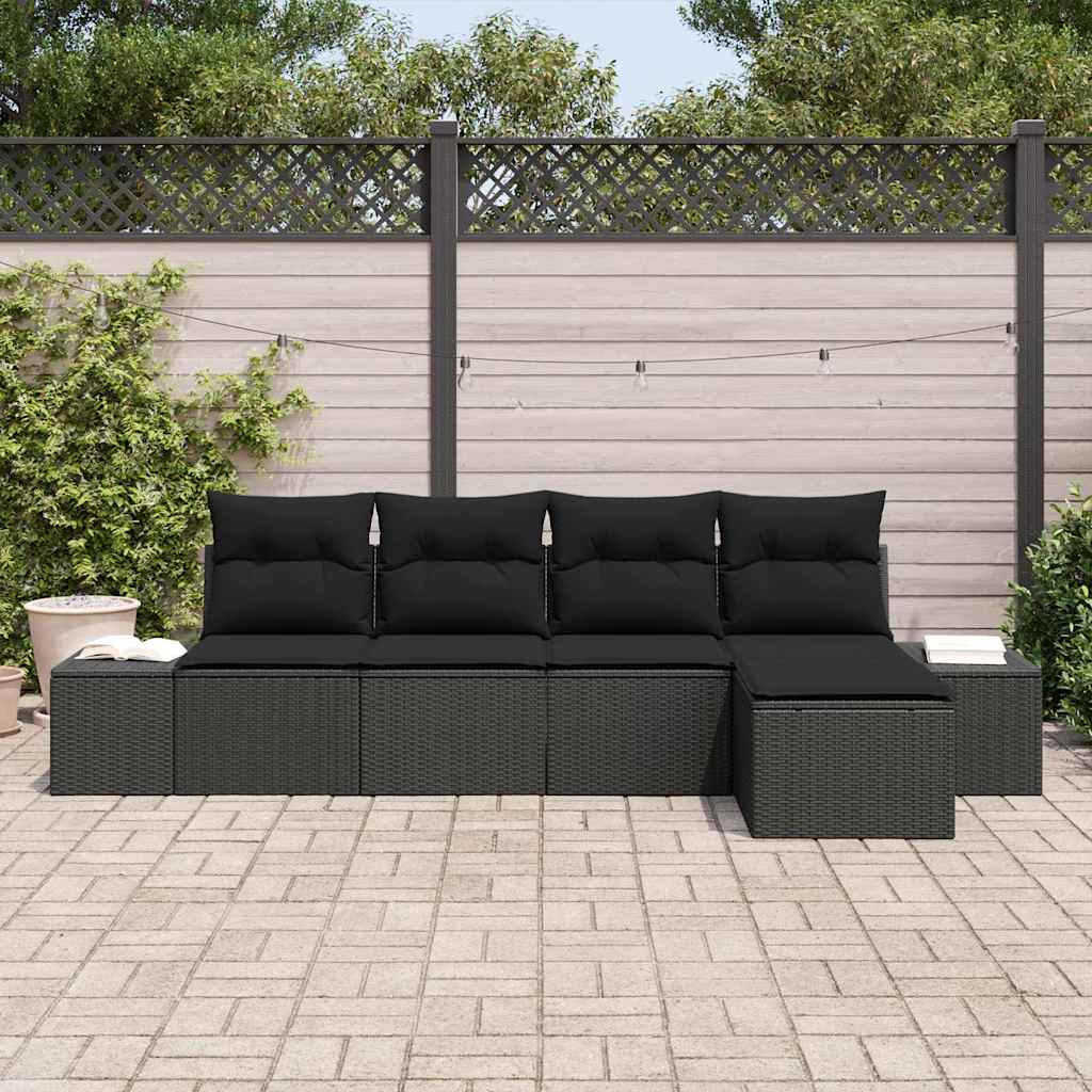Garden Sofa Set 5 pcs Black Poly Rattan and Powder-Coated Steel