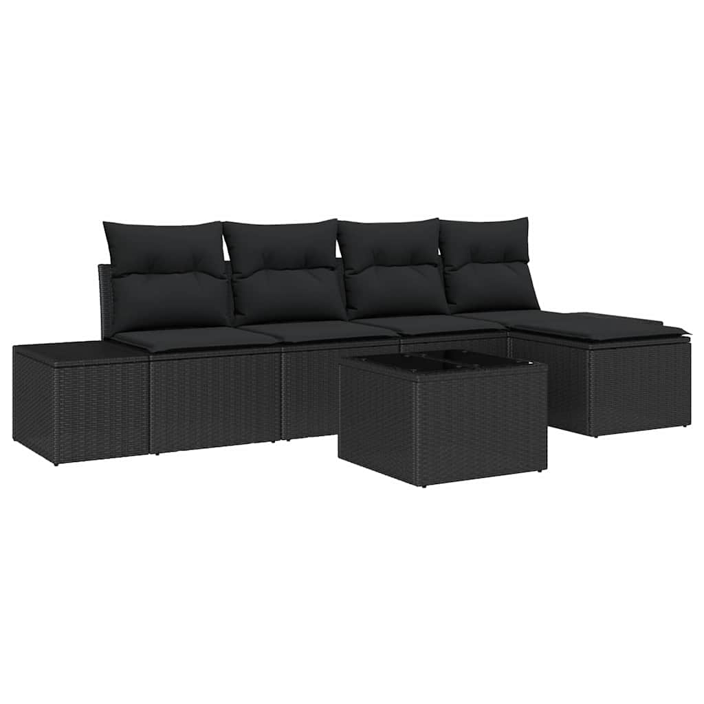 Garden Sofa Set with Cushion 5 pcs Black Poly Rattan