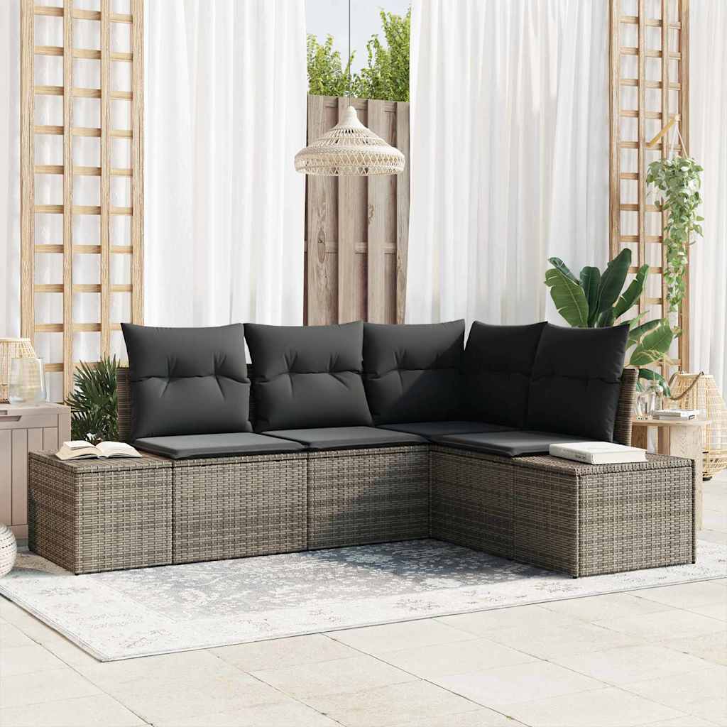 Garden Sofa Set with Storage 4 pcs Grey Poly Rattan