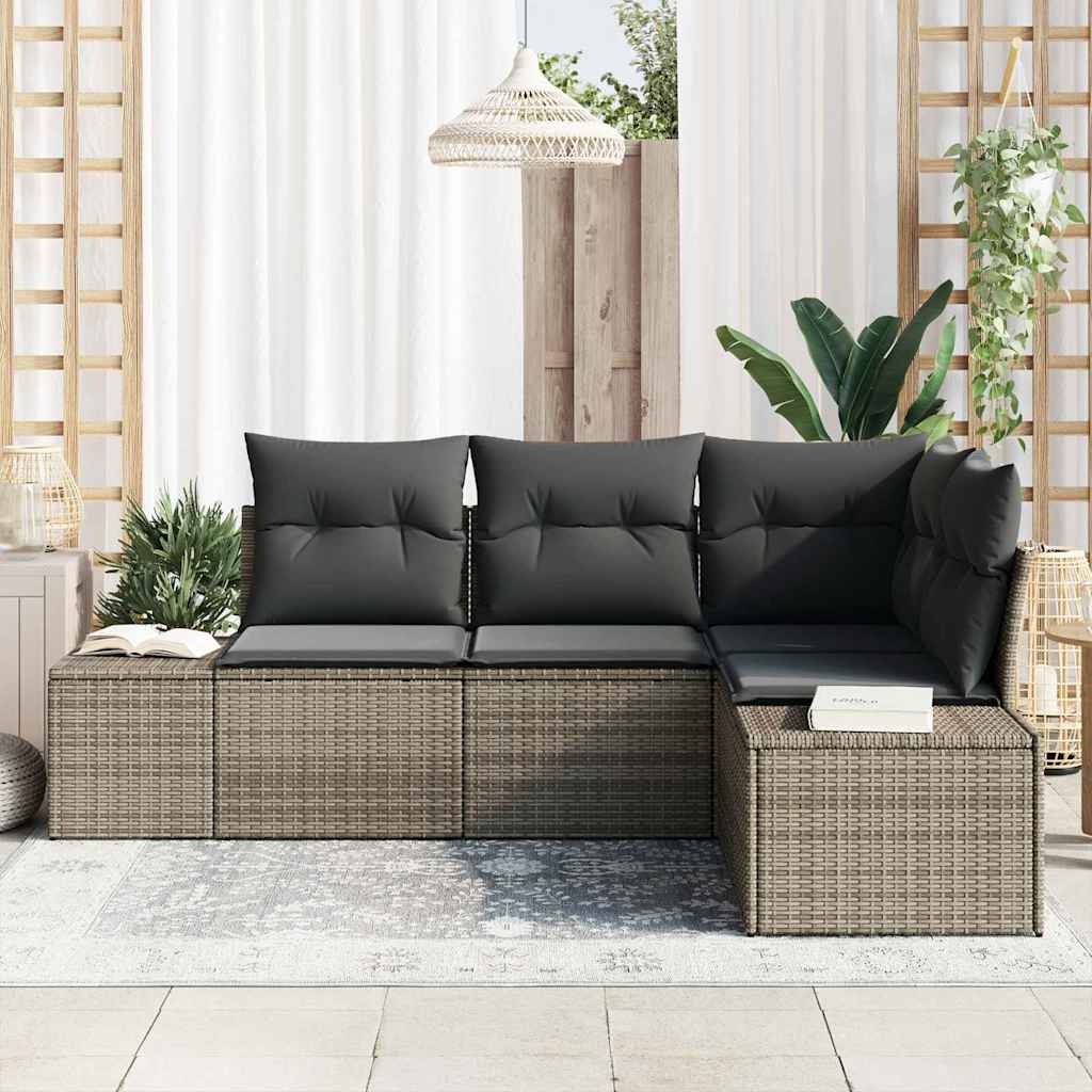 Garden Sofa Set with Storage 4 pcs Grey Poly Rattan