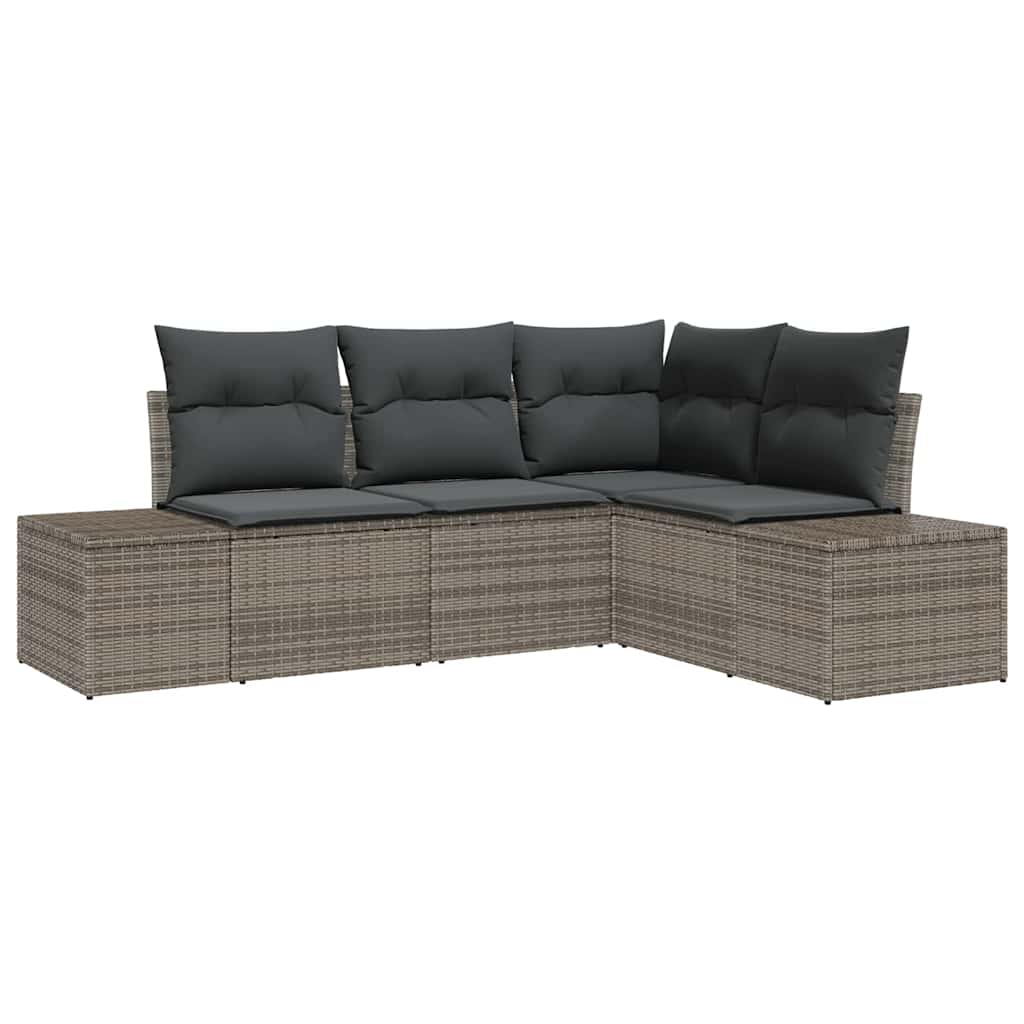 Garden Sofa Set with Storage 4 pcs Grey Poly Rattan