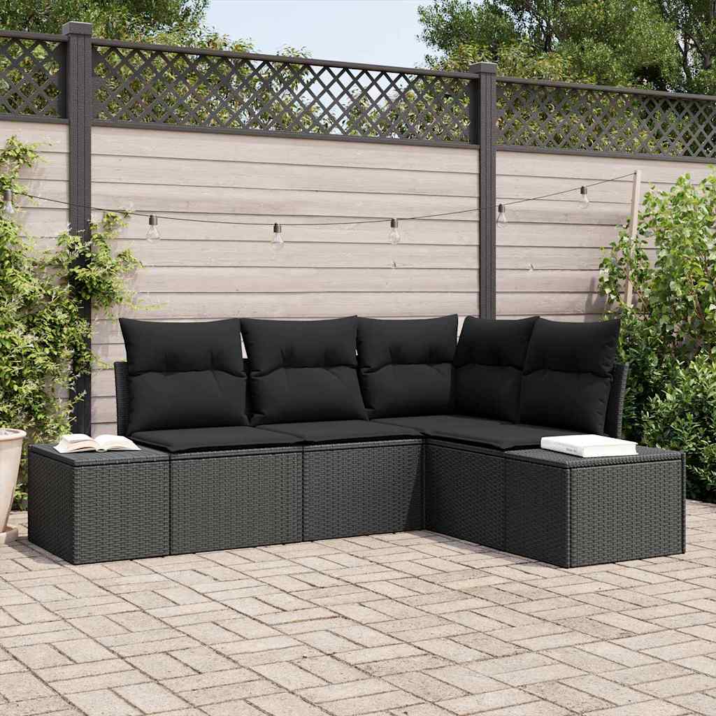 Garden Sofa Set with Storage 4 pcs Black Poly Rattan