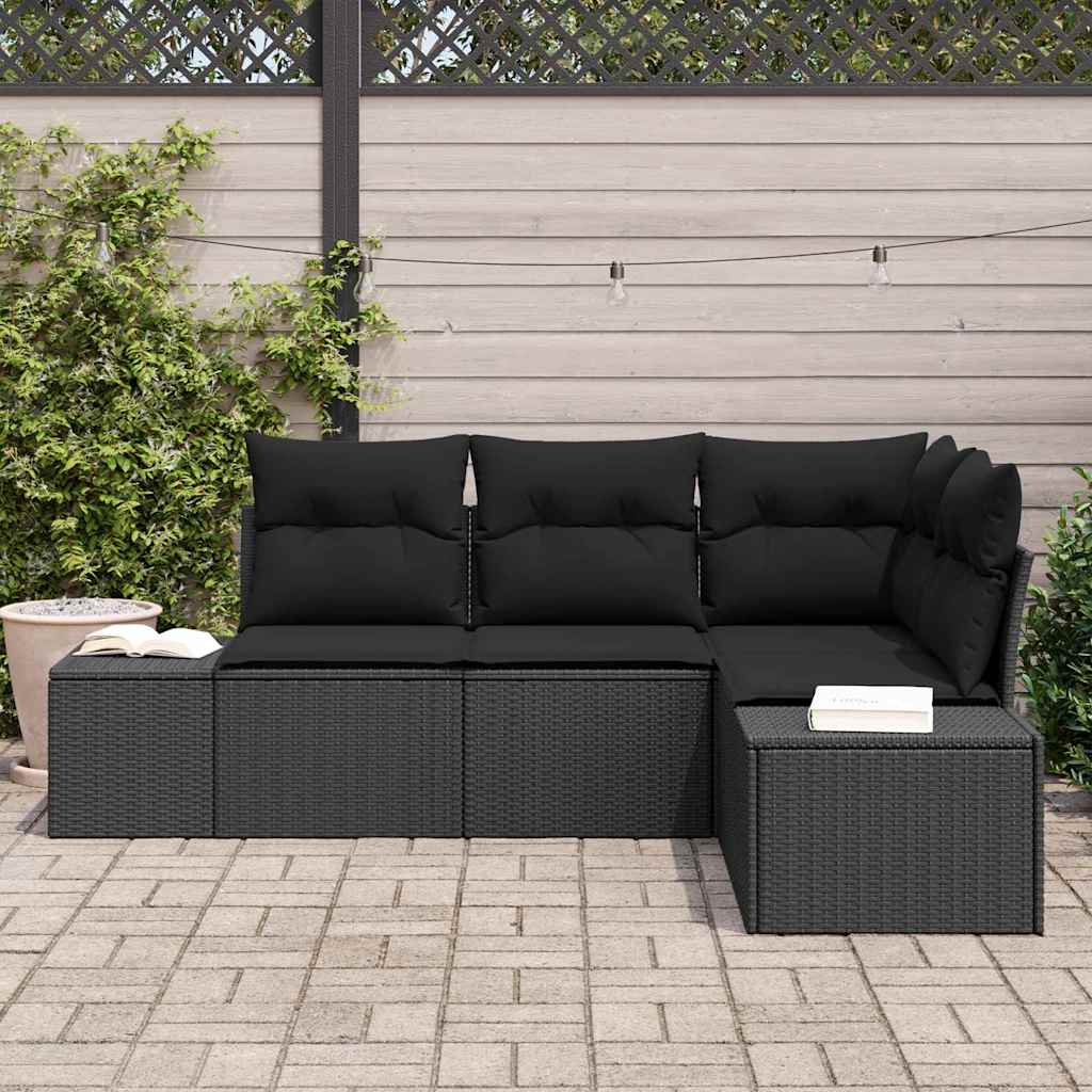 Garden Sofa Set with Storage 4 pcs Black Poly Rattan