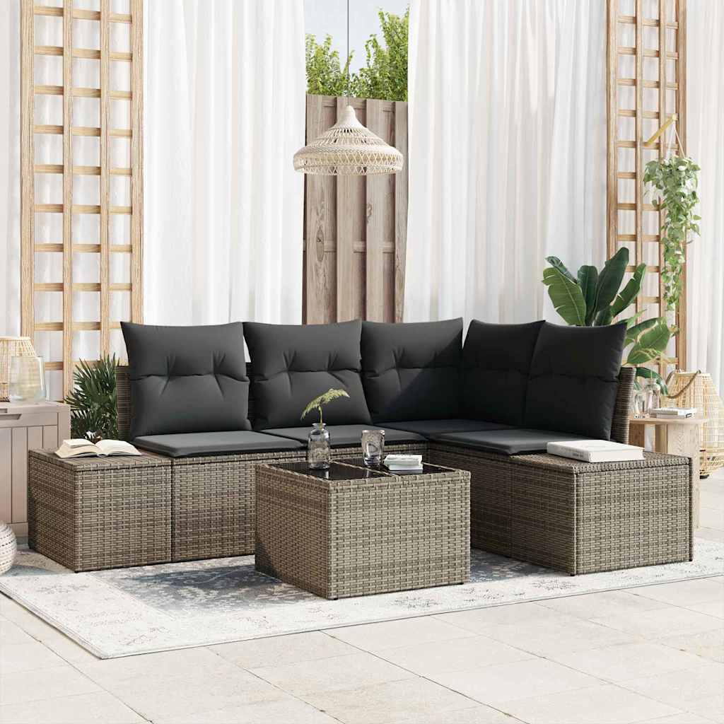 Garden Sofa Set with Storage Light Grey Poly Rattan
