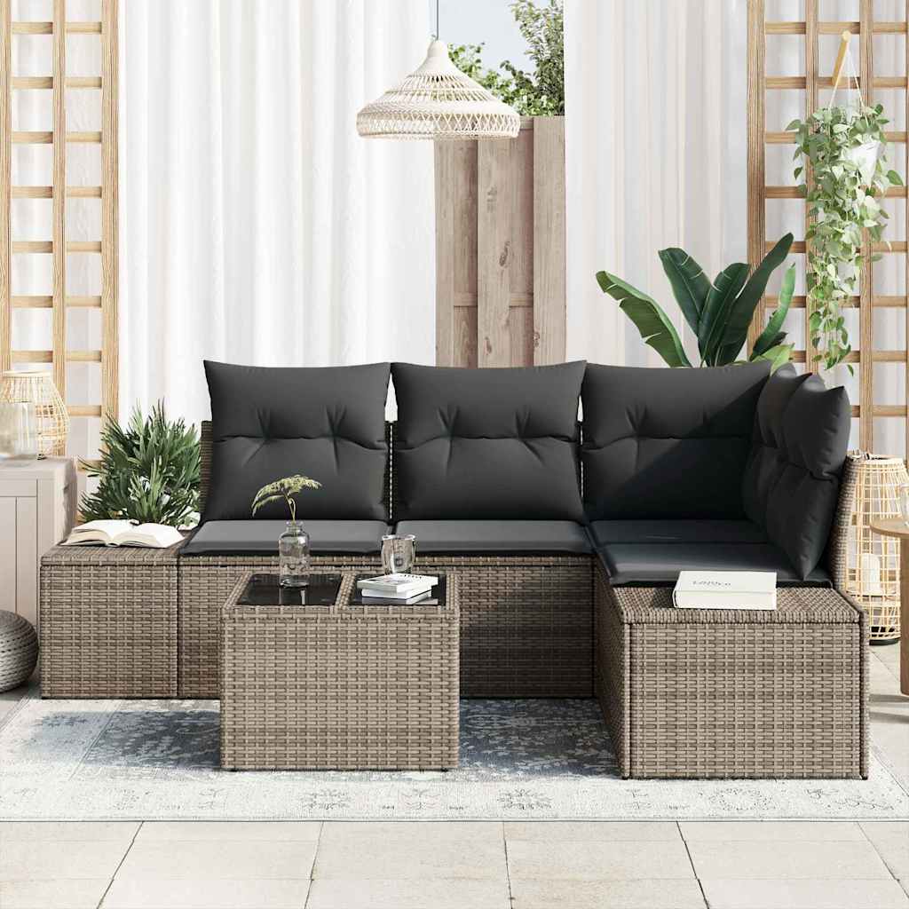 Garden Sofa Set with Storage Light Grey Poly Rattan