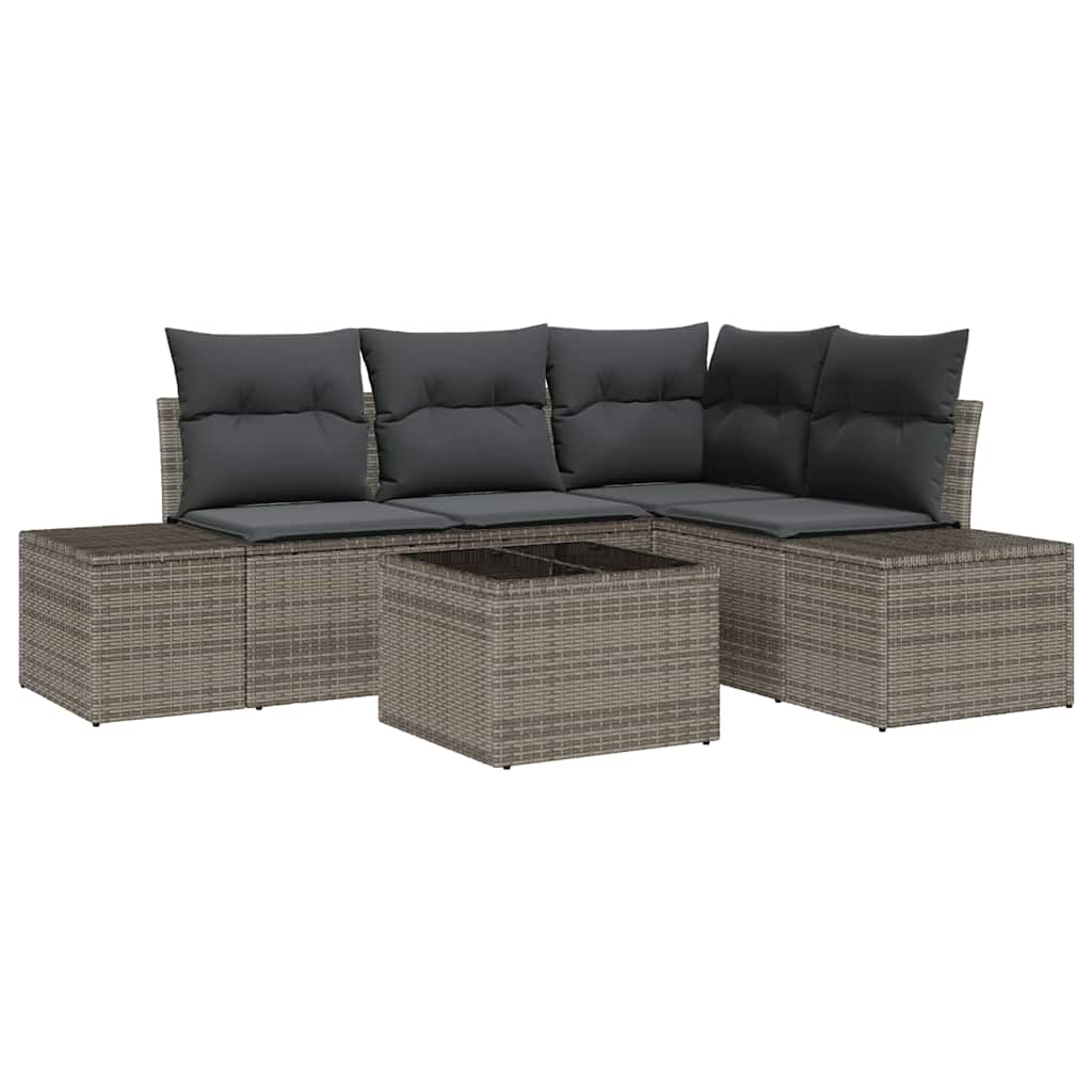 Garden Sofa Set with Storage Light Grey Poly Rattan