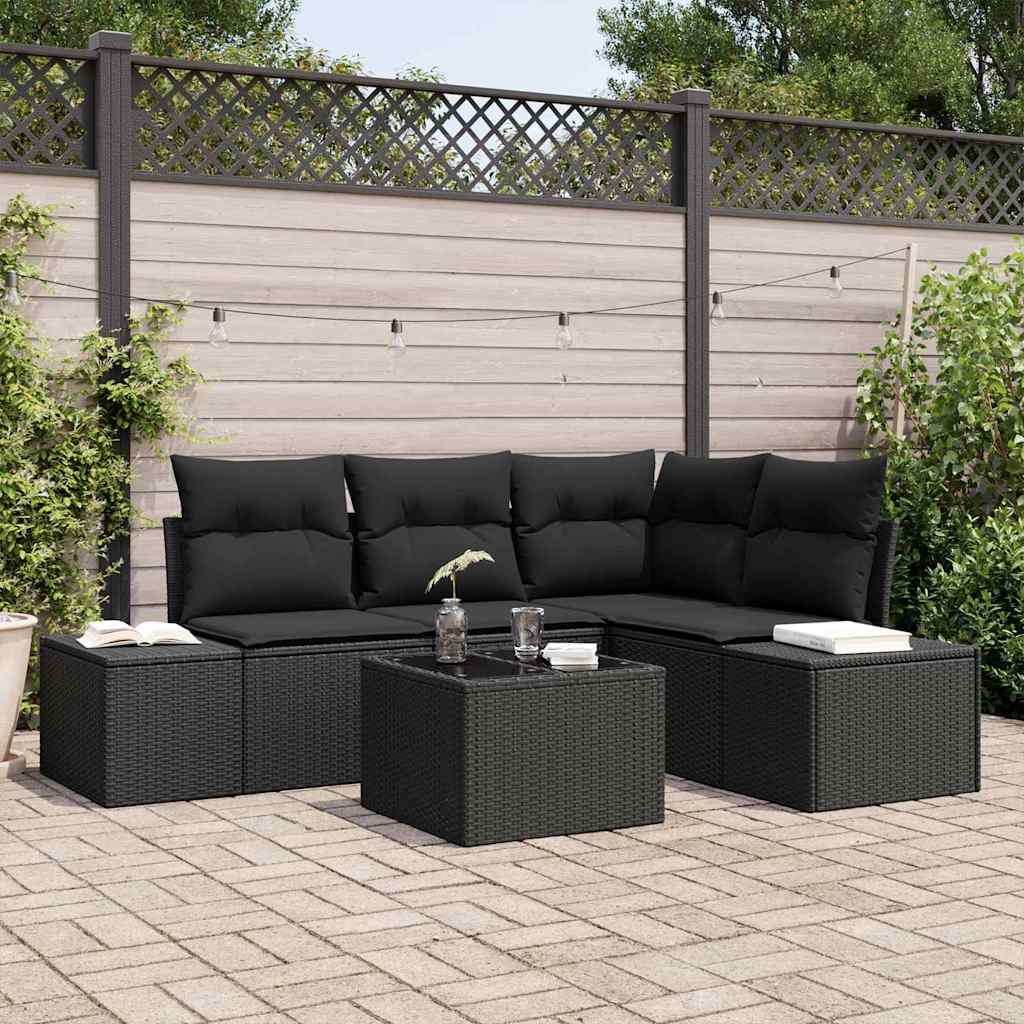 Garden Sofa Set with Storage Black Poly Rattan