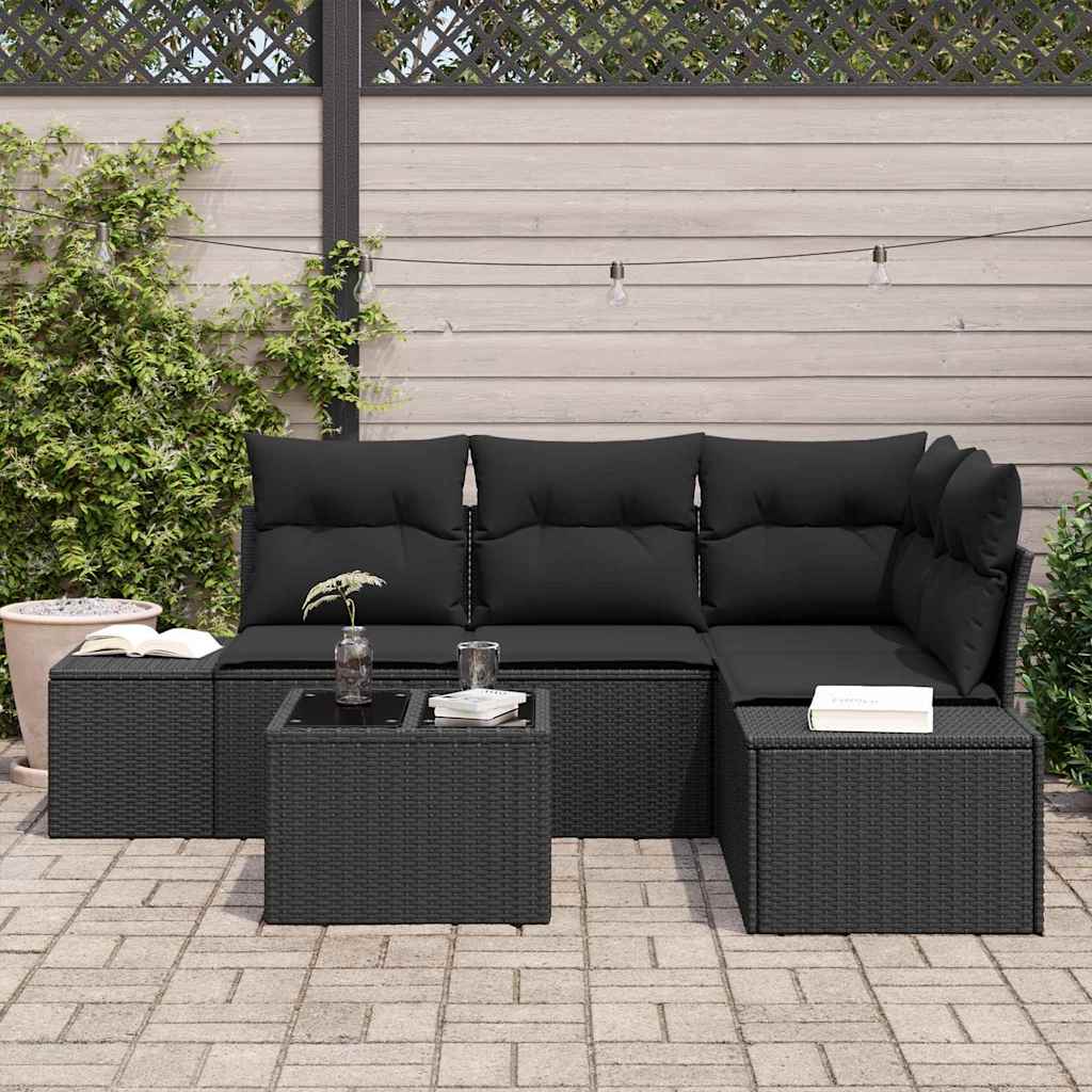 Garden Sofa Set with Storage Black Poly Rattan