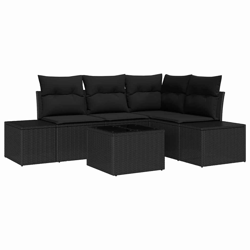 Garden Sofa Set with Storage Black Poly Rattan