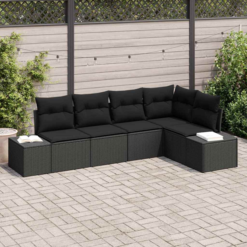 Garden Sofa Set with Storage 5 pcs Black Poly Rattan