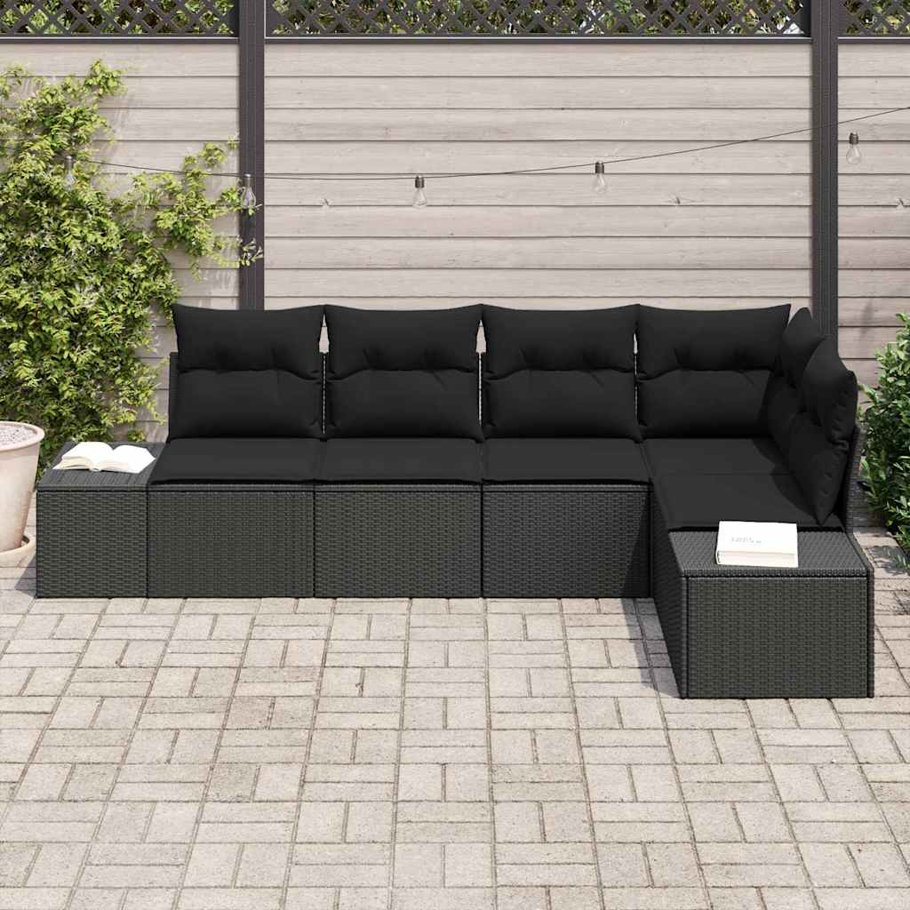 Garden Sofa Set 5 pcs Black Poly Rattan and Powder-Coated Steel