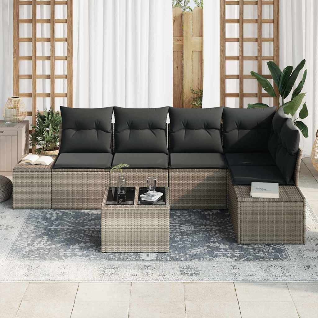 Garden Sofa Set with Storage Light Grey Poly Rattan