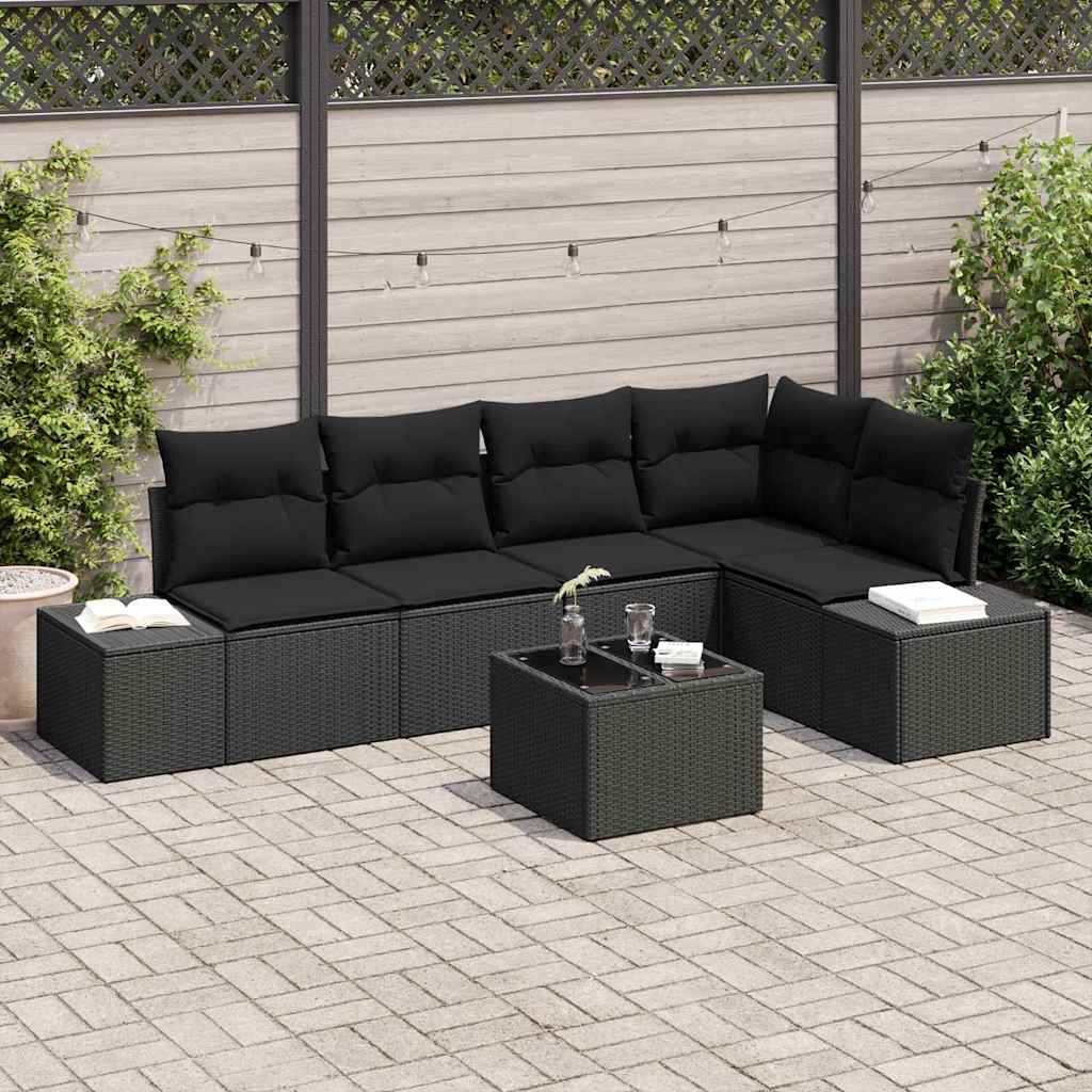 Garden Sofa Set with Storage Black Poly Rattan