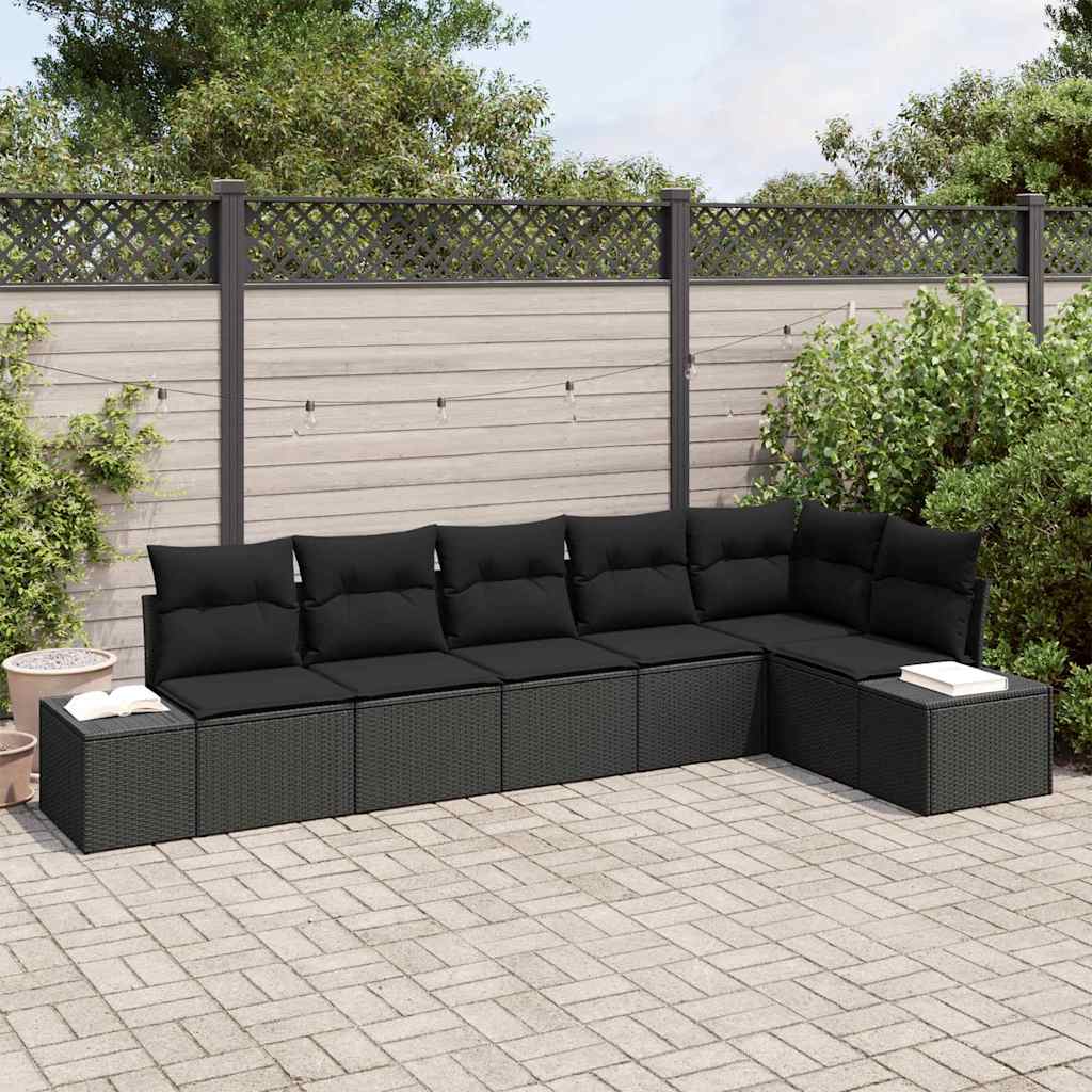 Garden Sofa Set 6 pcs Black Poly Rattan and Powder-Coated Steel