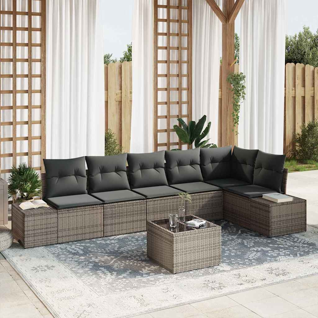 Garden Sofa Set with Storage Light Grey Poly Rattan