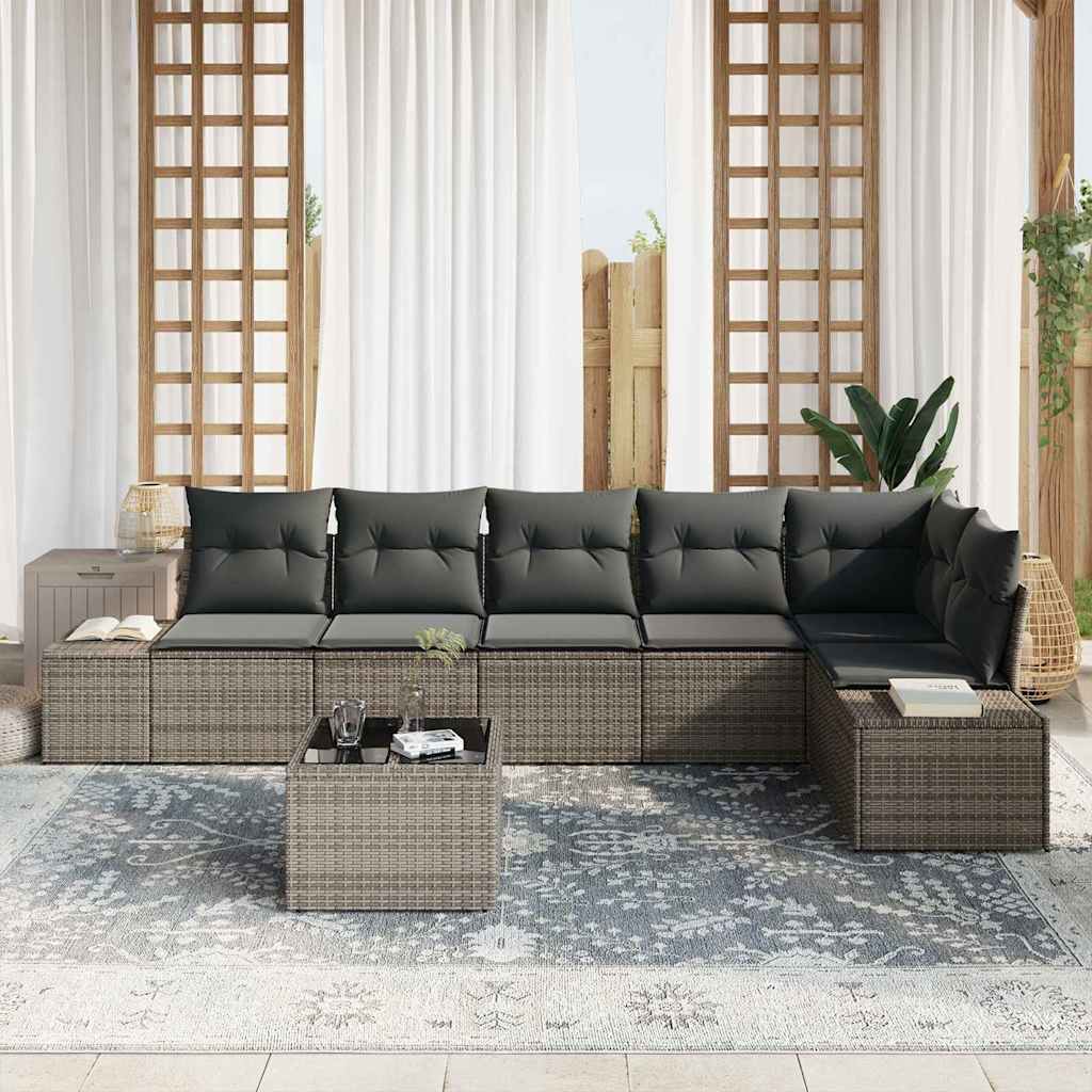 Garden Sofa Set with Storage Light Grey Poly Rattan