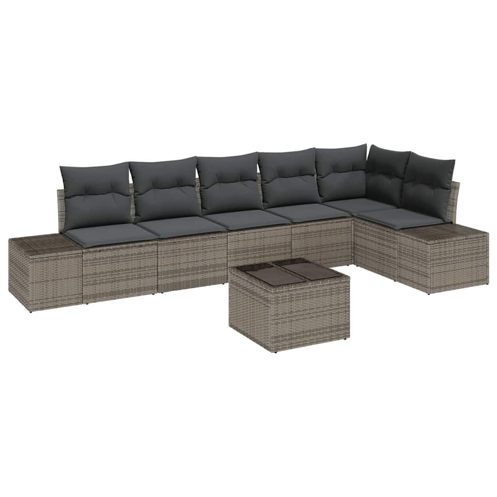 Garden Sofa Set with Storage Light Grey Poly Rattan