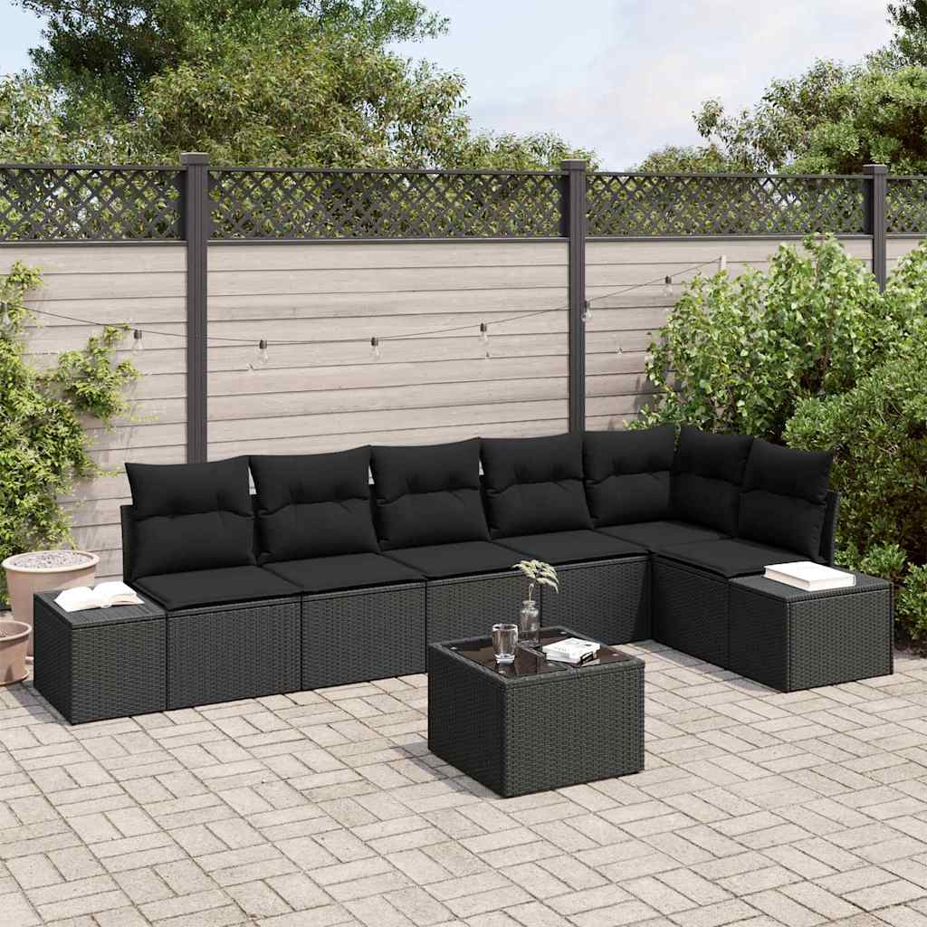 Garden Sofa Set with Storage Black Poly Rattan