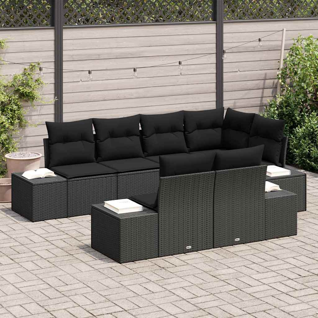 Garden Sofa Set 7 pcs Black Poly Rattan and Powder-Coated Steel
