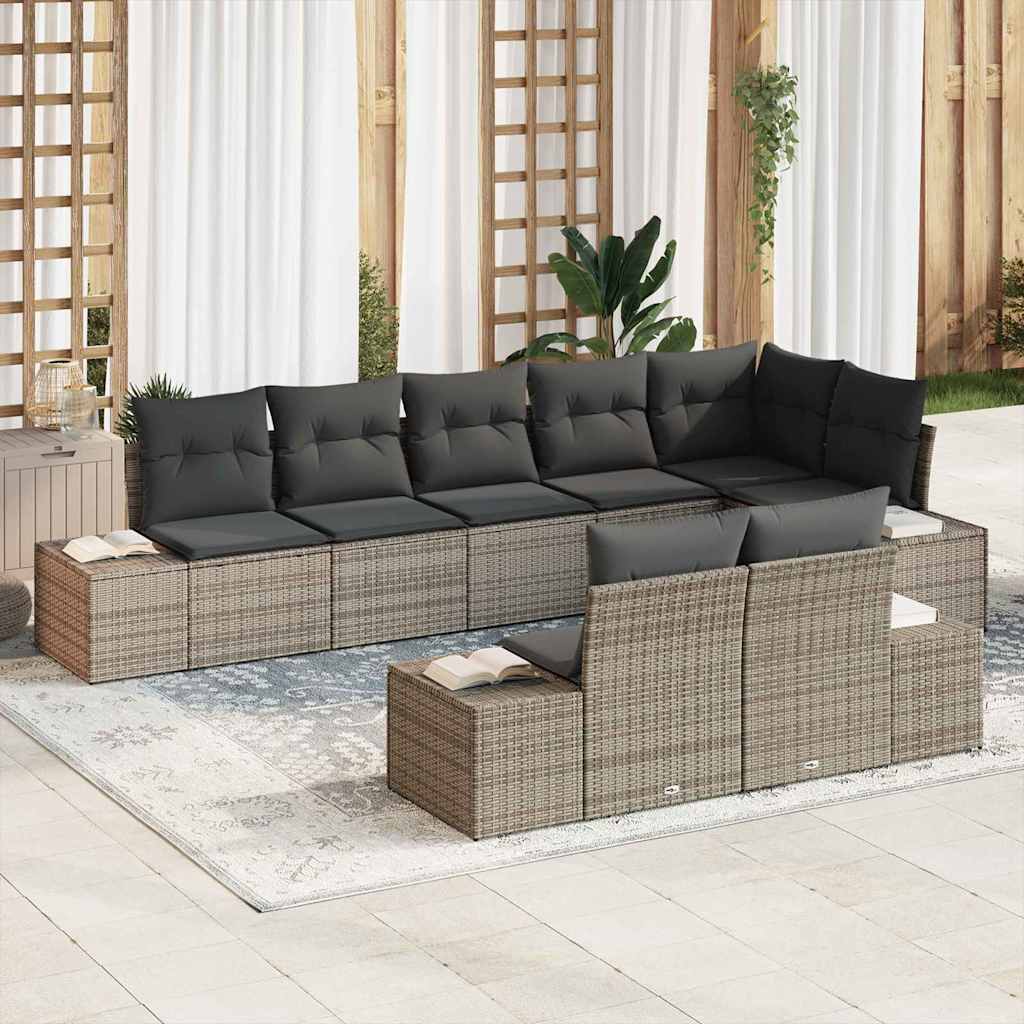 Garden Sofa Set with Storage 8 pcs Grey Poly rattan