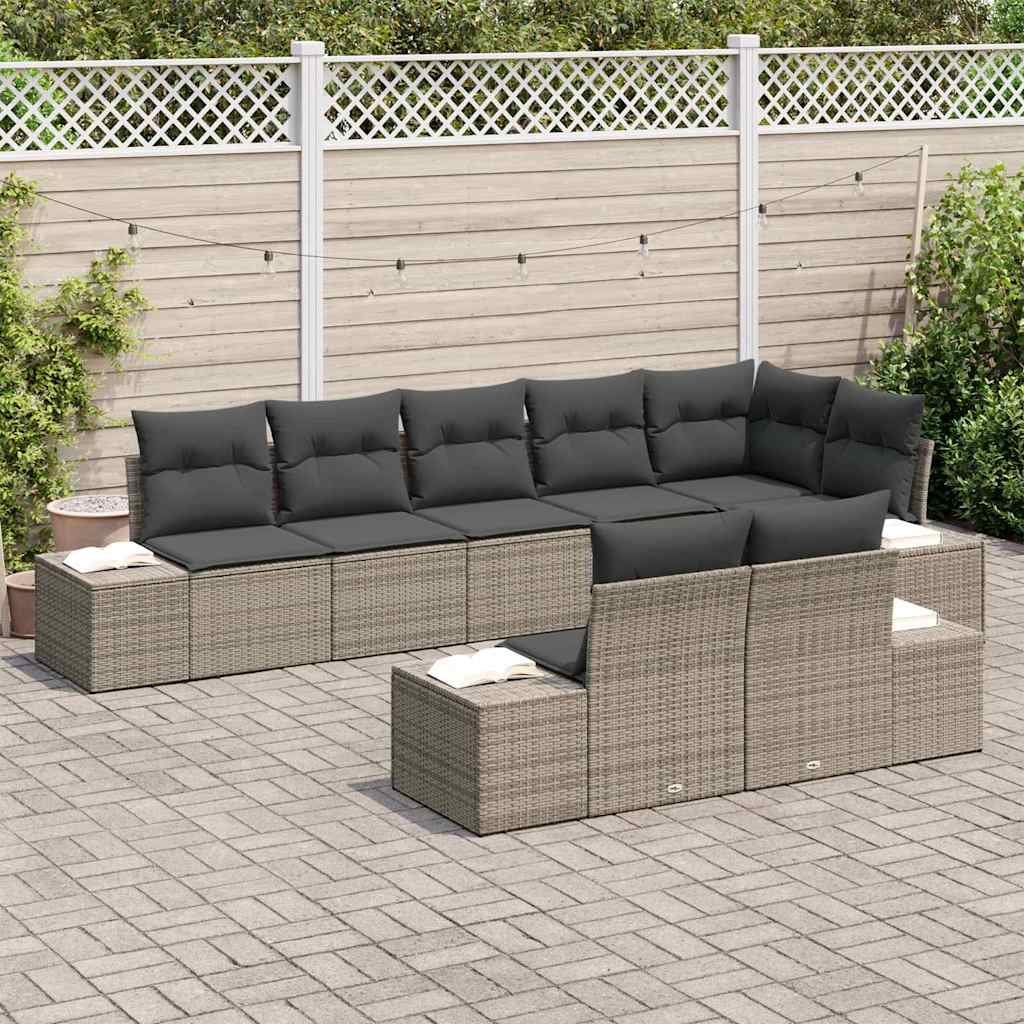 Garden Sofa Set with Storage 8 pcs Grey Poly rattan