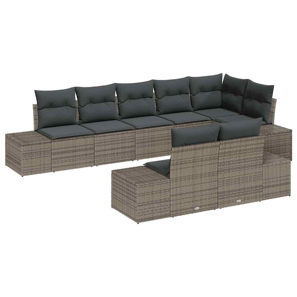 Garden Sofa Set with Storage 8 pcs Grey Poly rattan