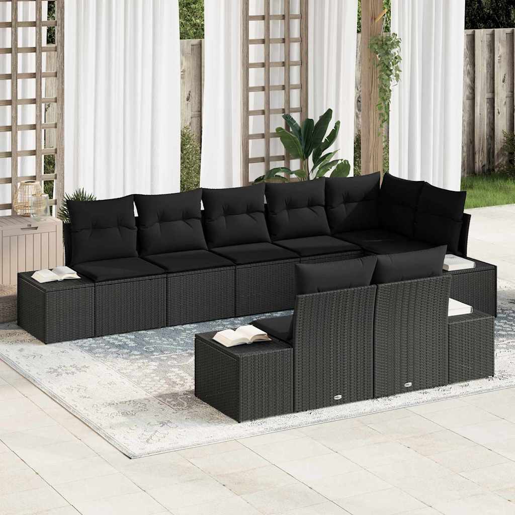 Garden Sofa Set with Storage 8 pcs Black Poly rattan