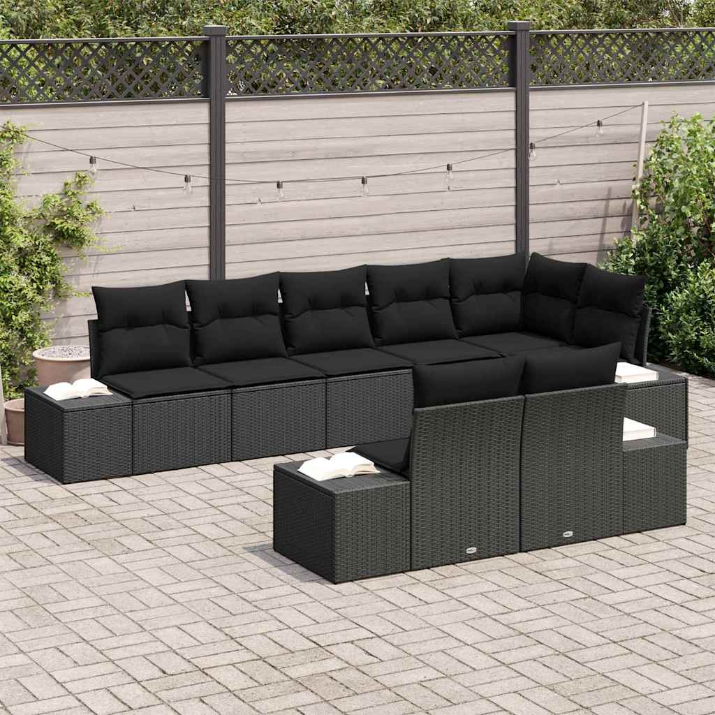 Garden Sofa Set with Storage 8 pcs Black Poly rattan