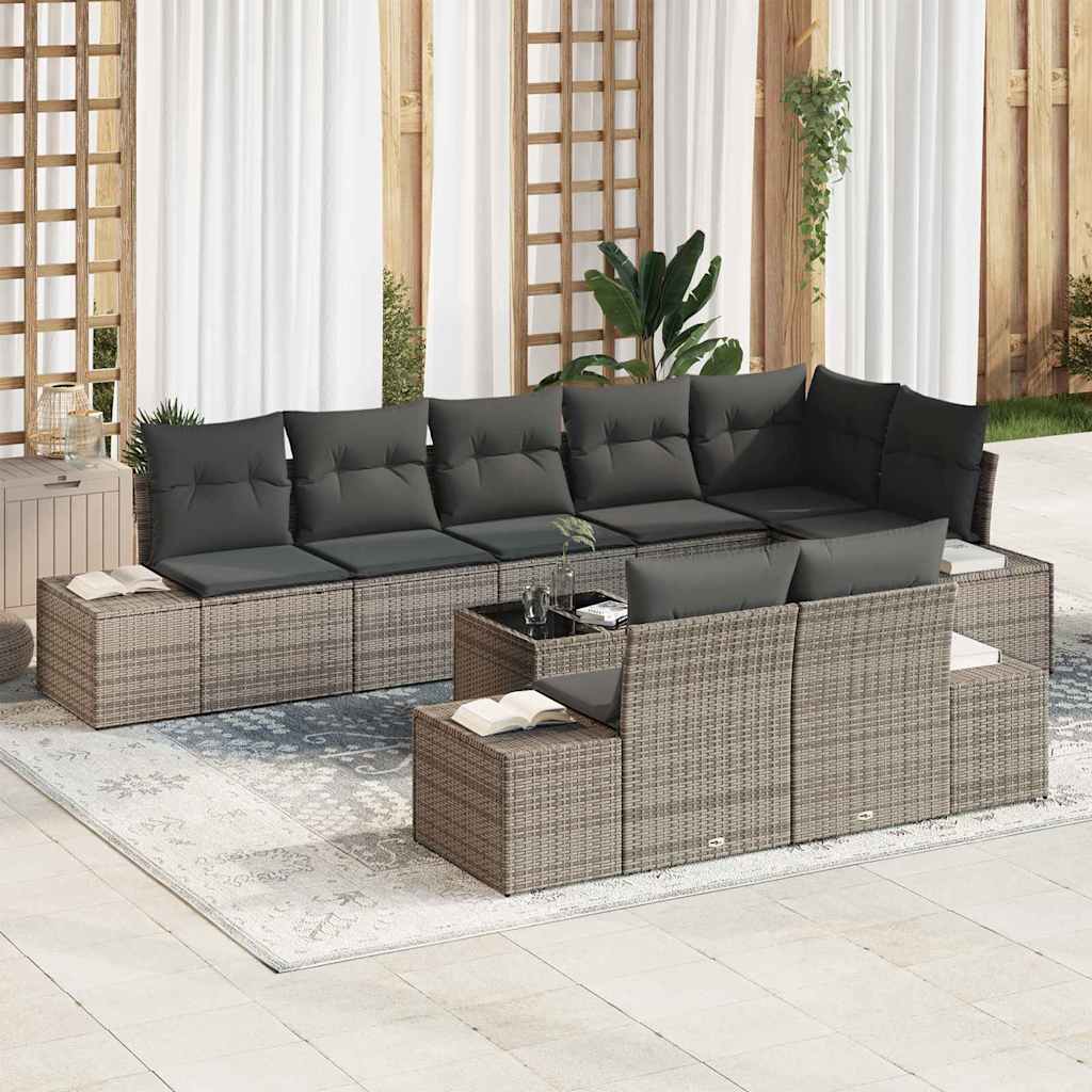 Garden Sofa Set with Storage Grey Poly rattan