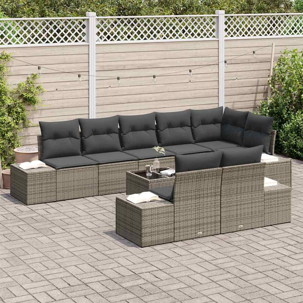 Garden Sofa Set with Storage Grey Poly rattan