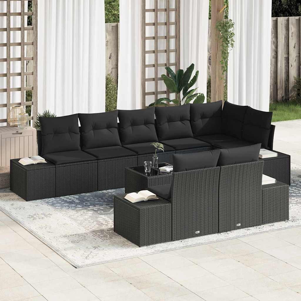 Garden Sofa Set with Storage Black Poly rattan