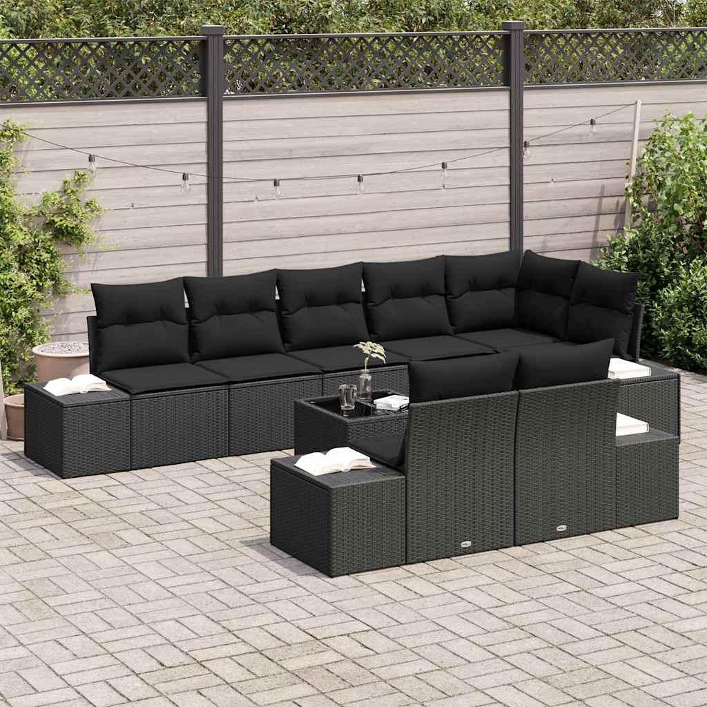 Garden Sofa Set with Storage Black Poly rattan