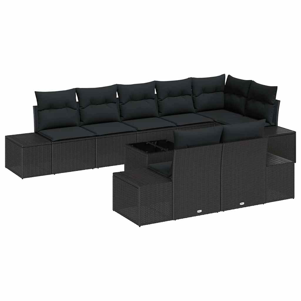 Garden Sofa Set with Storage Black Poly rattan