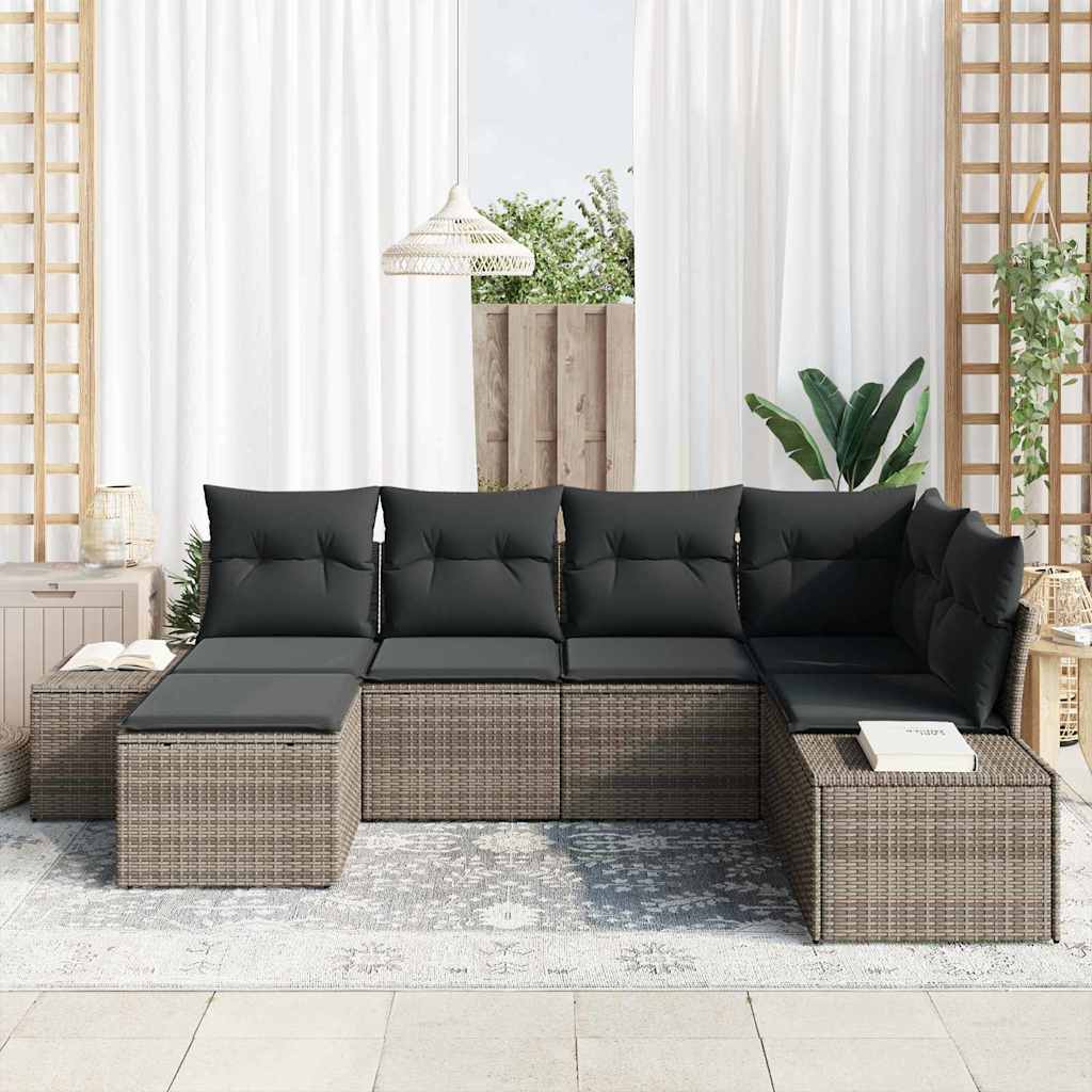 Garden Sofa Set with Cushion 6 pcs Grey Poly Rattan
