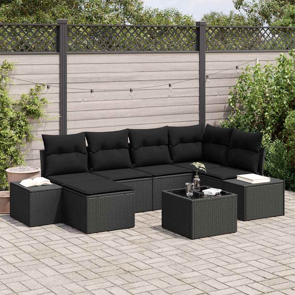 Garden Sofa Set with Cushion 6 pcs Black Poly Rattan
