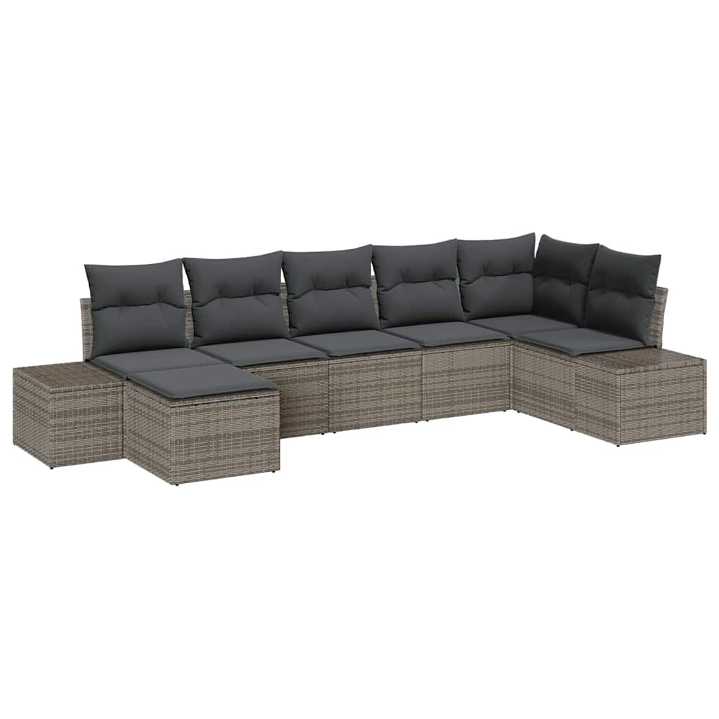 Garden Sofa Set with Cushion 7 pcs Grey Poly rattan