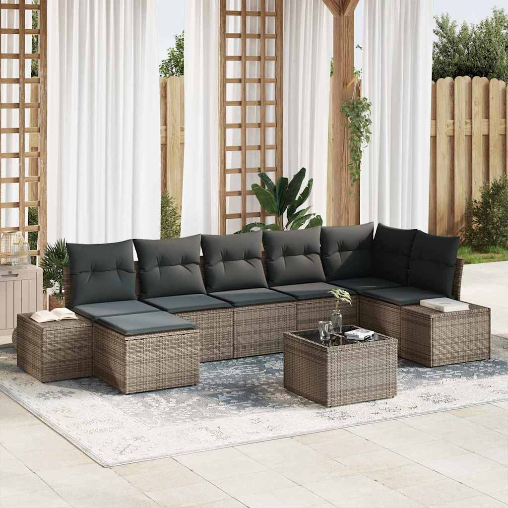 Garden Sofa Set with Cushion 8 pcs Grey Poly rattan