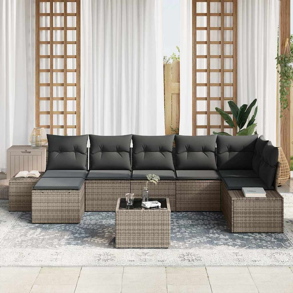 Garden Sofa Set with Cushion 8 pcs Grey Poly rattan