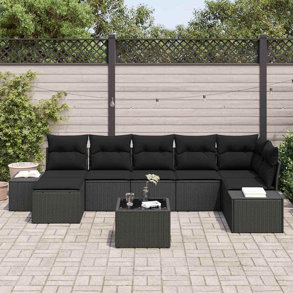 Garden Sofa Set with Cushion 7 pcs Black Poly Rattan